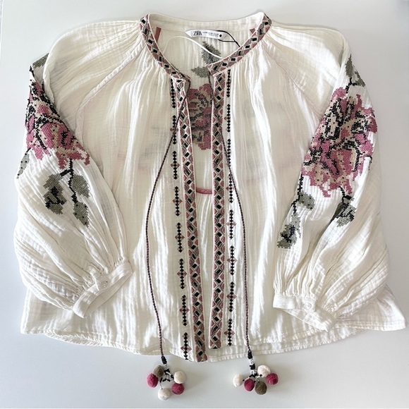 NWT Zara Beaded Embroidered Boho Summer Jacket Open Front Gauze Cotton Topper XS - Picture 11 of 16